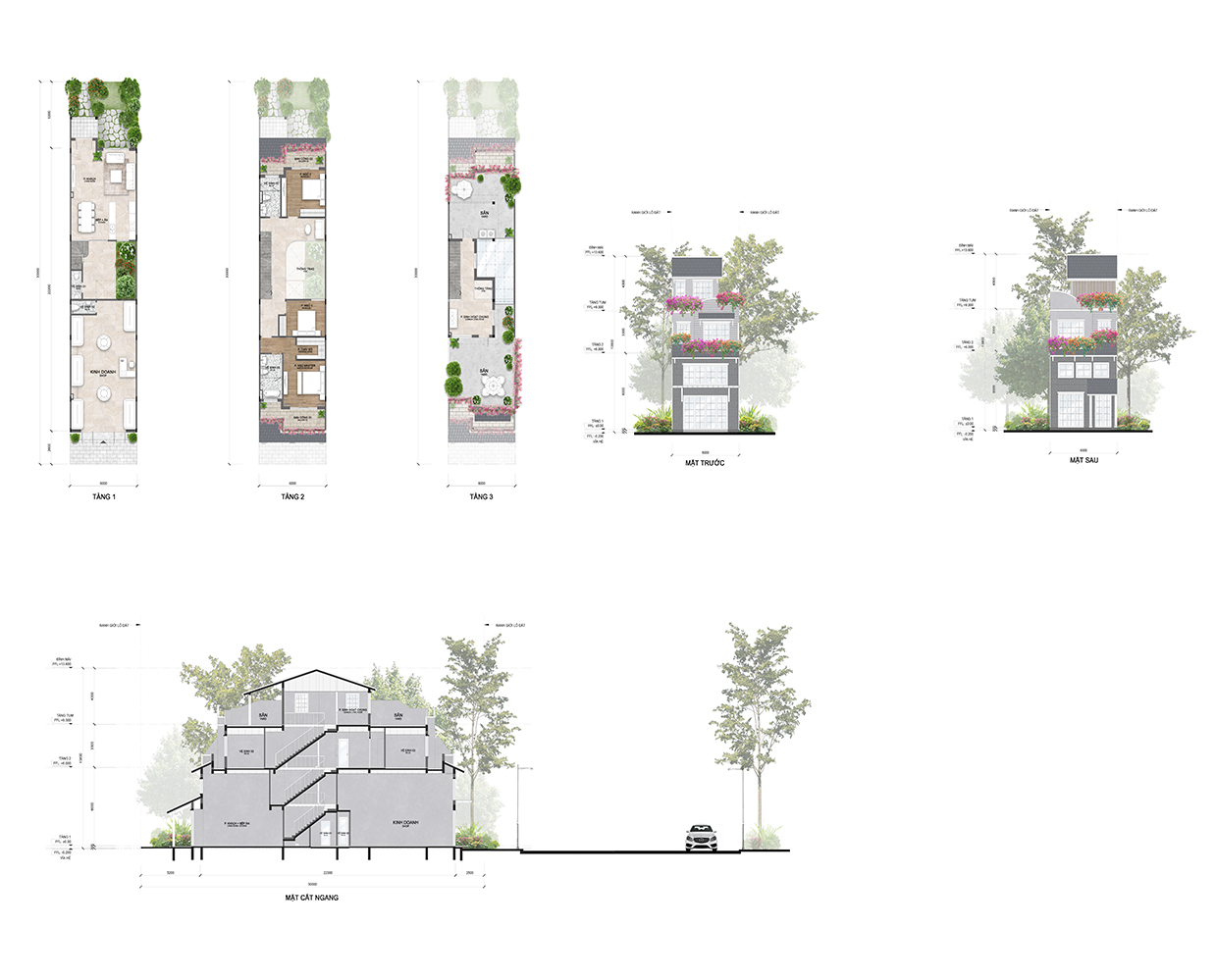 Layout 2D mẫu shophouse 6x30m